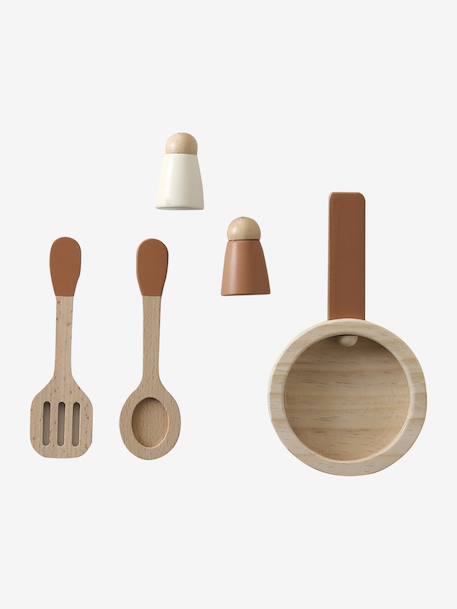 Wooden kitchen with FSC100® wooden accessories ecru+rose+sage green 