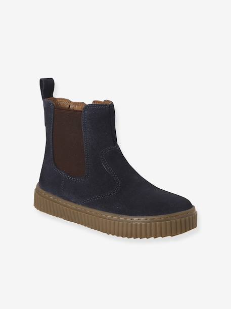 Leather Chelsea Boots with Elastic & Zip for Girls beige+camel+navy blue 