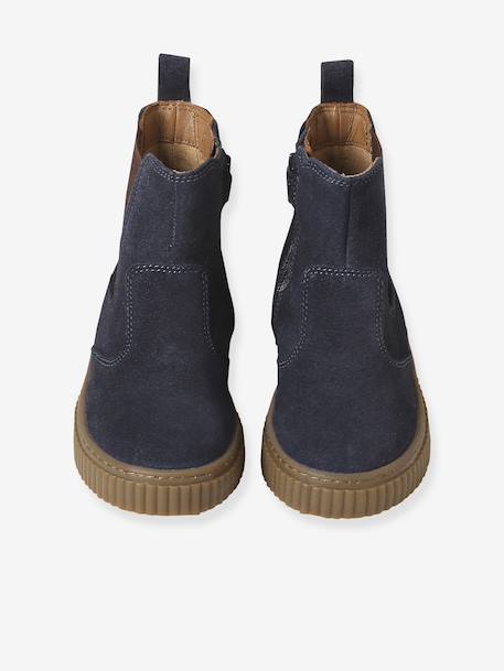 Leather Chelsea Boots with Elastic & Zip for Girls beige+camel+navy blue 