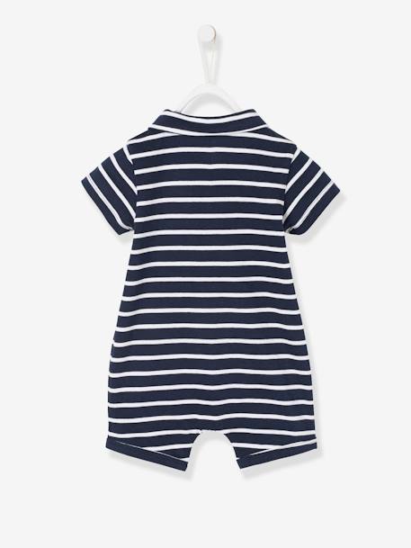 Baby Boys' Beach Playsuit with Polo Shirt Collar BROWN MEDIUM STRIPED+Dark Blue Stripes 