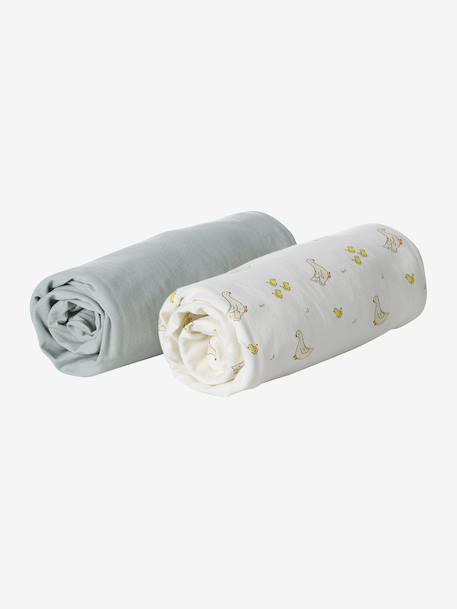 Pack of 2 Covers for Cots & Co-Sleeping Cribs, in Organic Cotton* Dark Blue/Print+printed white+twine+White 