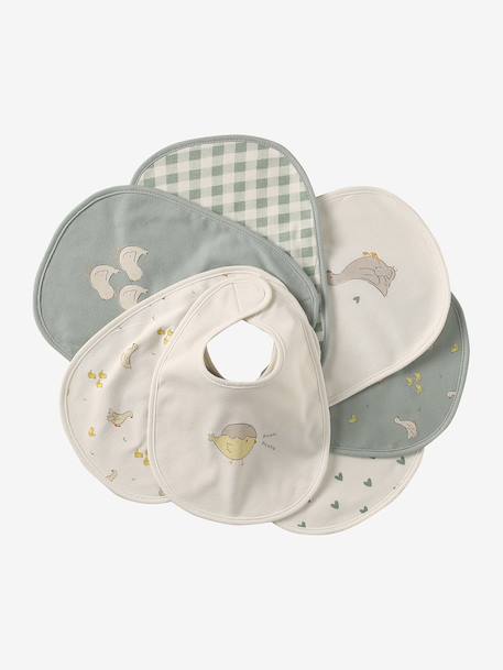 Vertbaudet Pack of 7 Newborn Bibs aqua green+chequered green+Light Green/Print+White 