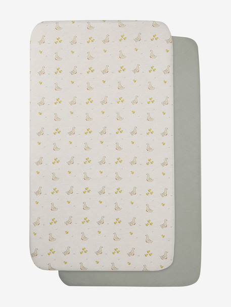 Pack of 2 Covers for Cots & Co-Sleeping Cribs, in Organic Cotton* Dark Blue/Print+printed white+twine+White 