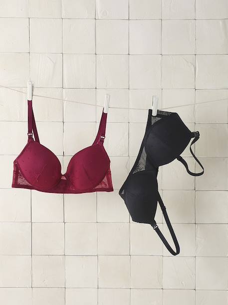 Pack of 2 embroidered lace underwired nursing bras bordeaux red 