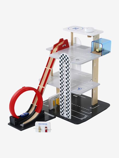 3-level garage with FSC® wooden loop-the-loop red 