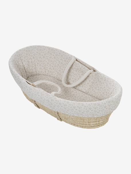 Carrycot Liner in Cotton Gauze grey blue+printed beige+white 