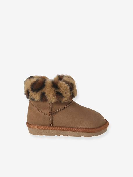 Water-Repellent Furry Boots with Zip for Babies camel 