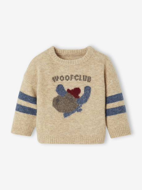 Knitted baby jumper with jacquard pattern marl beige 
