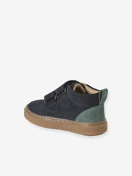 Leather Pram Boots with Touch Fasteners, for Baby Boys navy blue+taupe 