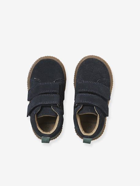 Leather Pram Boots with Touch Fasteners, for Baby Boys navy blue+taupe 