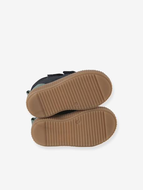 Leather Pram Boots with Touch Fasteners, for Baby Boys navy blue+taupe 