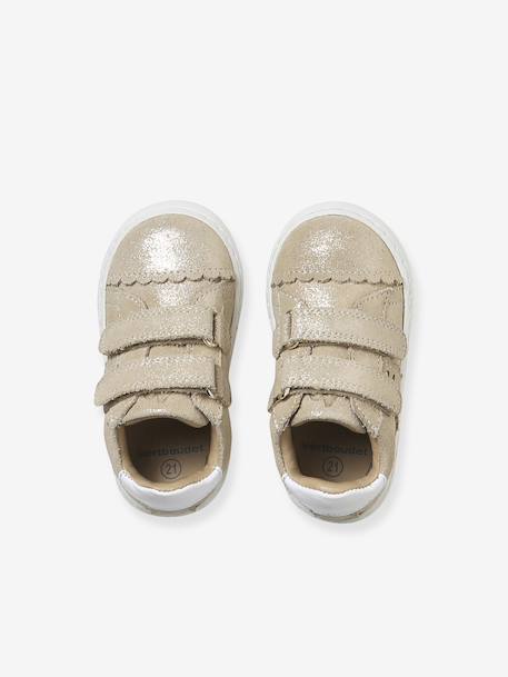 Trainers with leather velcro straps for babies gold+rosy+white 
