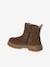 Girls' elasticated and zipped leather boots black+camel 