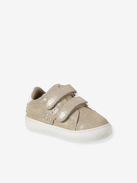 Trainers with leather velcro straps for babies gold+rosy+white 