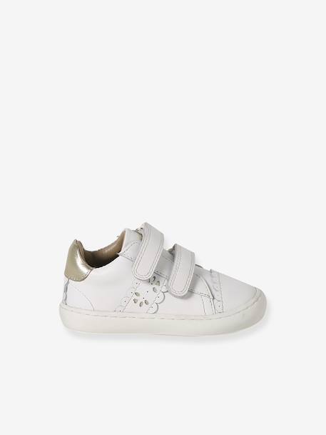 Trainers with leather velcro straps for babies gold+rosy+white 