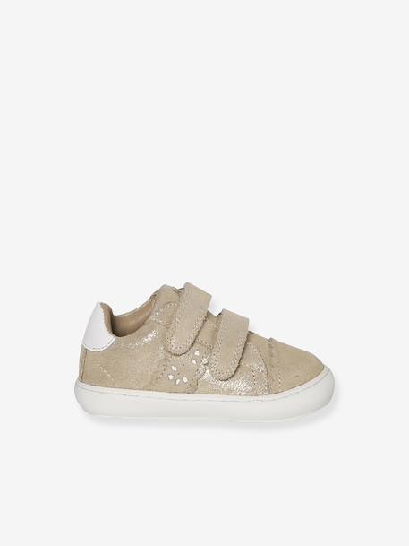 Trainers with leather velcro straps for babies gold+rosy+white 
