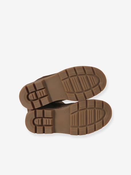 Girls' elasticated and zipped leather boots black+camel 
