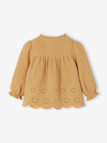 Embroidered blouse for babies ecru+ochre 