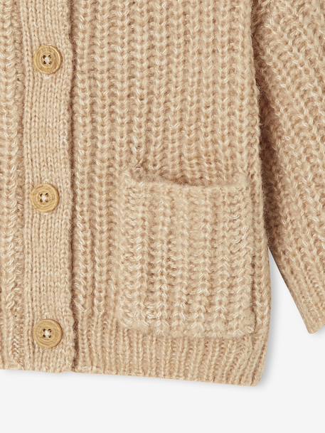 Chunky knit baby cardigan marl beige+sage green 