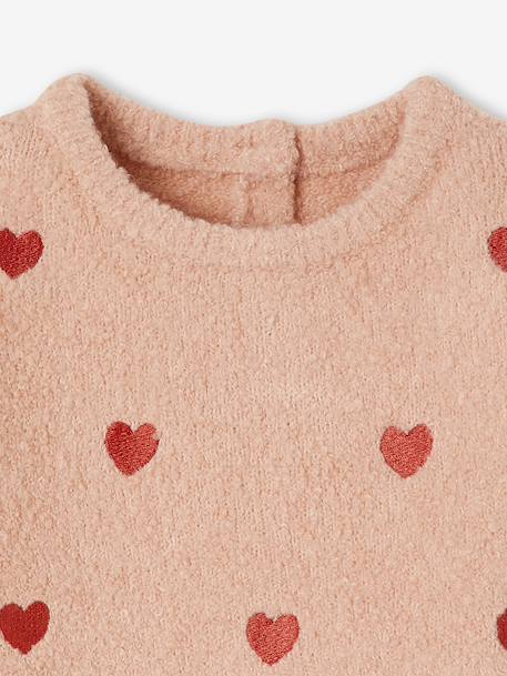 Embroidered little hearts baby jumper rosy 