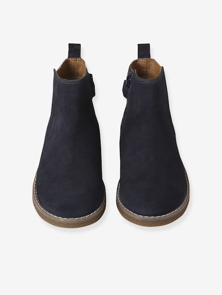 Girls' leather and glitter boots, nursery collection camel+navy blue 