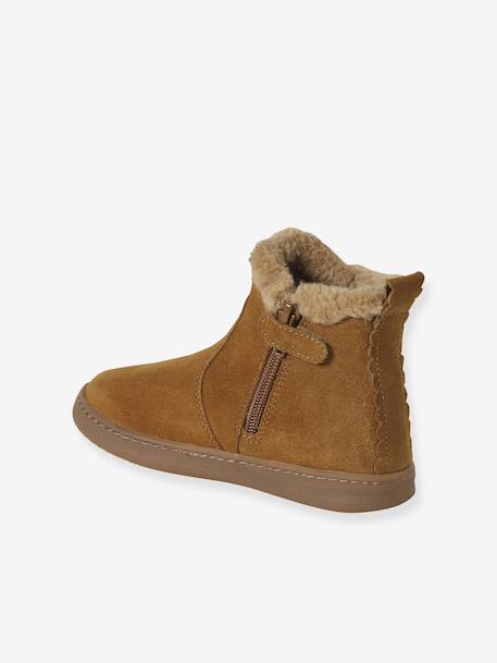 Girls' lined leather boots camel 