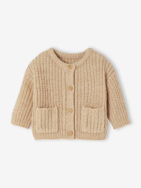 Chunky knit baby cardigan marl beige+sage green 