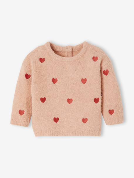 Embroidered little hearts baby jumper rosy 