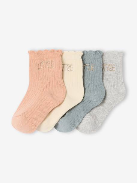 Pack of 4 Pairs of 'Little' Socks for Babies coral+navy blue+pale blue+pale pink 