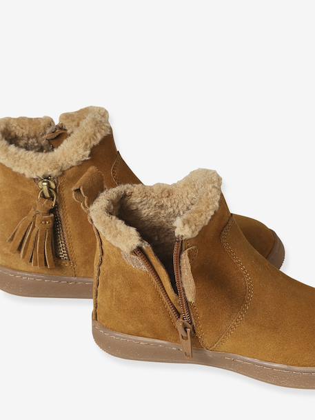 Girls' lined leather boots camel 