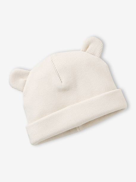 Bear Beanie with 3D Ears for Babies ecru 