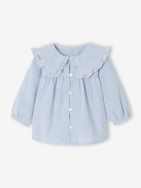 Striped seersucker blouse for babies striped blue 