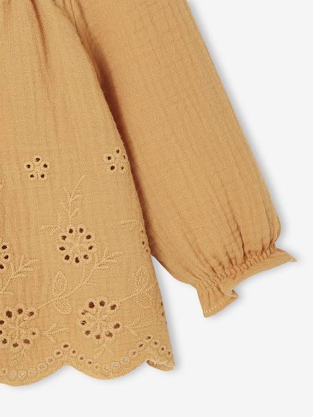 Embroidered blouse for babies ecru+ochre 