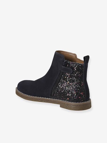 Girls' leather and glitter boots, nursery collection camel+navy blue 