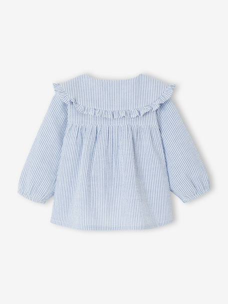 Striped seersucker blouse for babies striped blue 