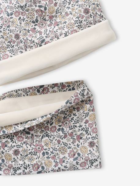 Sherpa-Lined Floral Print Beanie & Snood Set for Babies printed pink 