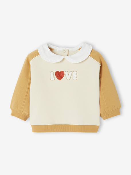 Girl's sweatshirt with a Peter Pan collar ochre 