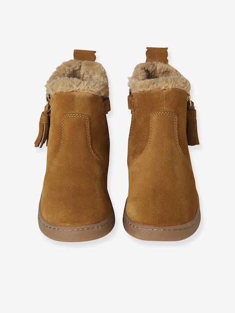 Girls' lined leather boots camel 