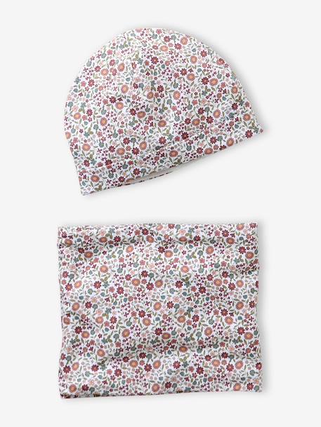 Floral Beanie + Snood Set dusky pink 