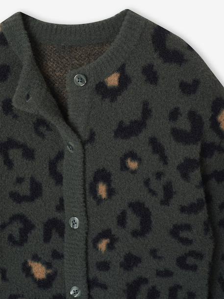 Knitted Cardigan with Animal Pattern, for Girls brown+chocolate+ecru+green 