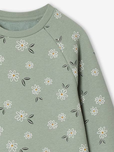 Fleece Dress with Bright Flowers for Girls sage green 