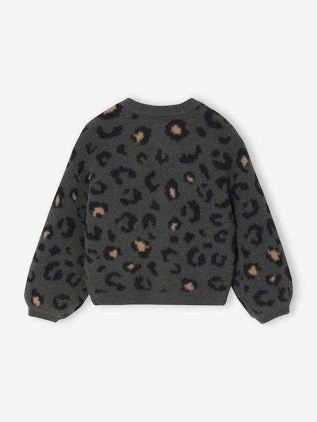 Knitted Cardigan with Animal Pattern, for Girls brown+chocolate+ecru+green 