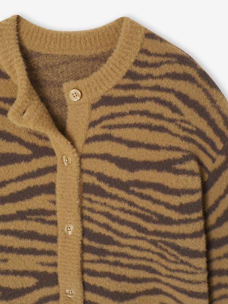 Knitted Cardigan with Animal Pattern, for Girls brown+chocolate+ecru+green 