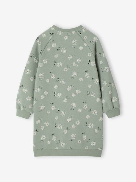 Fleece Dress with Bright Flowers for Girls sage green 