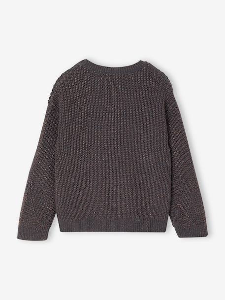 Rib Knit Jumper with Iridescent Patch, for Girls anthracite+violet 