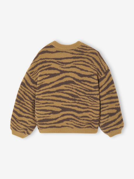 Knitted Cardigan with Animal Pattern, for Girls brown+chocolate+ecru+green 