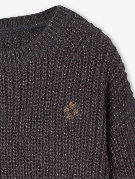 Rib Knit Jumper with Iridescent Patch, for Girls anthracite+violet 