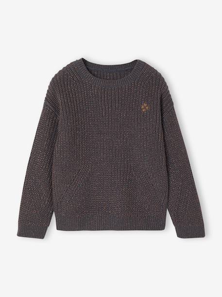 Rib Knit Jumper with Iridescent Patch, for Girls anthracite+violet 