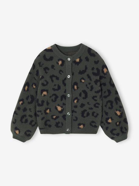 Knitted Cardigan with Animal Pattern, for Girls brown+chocolate+ecru+green 