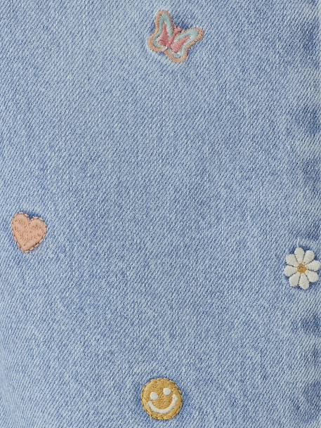 Embroidered Wide Leg Jeans with Fancy Motifs for Girls light blue 